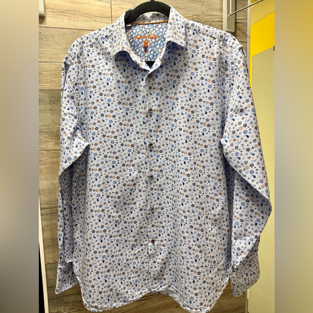 Men's Blue Patterned Casual Button Down Shirt